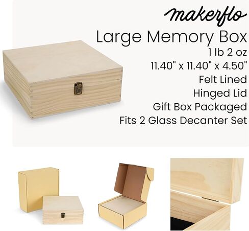 makerflo Large Grey Pine Wood Memory Box with Black Felt Inside, Hinged with Clasp, Keepsake Wooden Box Ideal for Craft and Personalization (Laser Engraving, Epoxy, UV DTF, and Vinyl) – Pack of 1 in Saudi Arabia