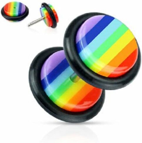 Earrings Rings Cheater Gay Pride Fake Plug Rainbow O Rings 16g - Sold as Pair in Saudi Arabia