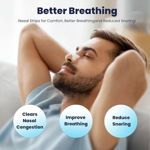 Nasal Strips for Snoring & Nasal Congestion Relief, 90 Count, Comfortable Fit, Instant Breathing Improvement, Anti-Snoring Solution for Sleep in Kuwait