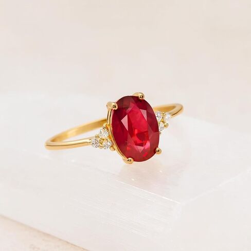 14K Solid Gold Oval Cut Ruby Ring, Elegant July Birthstone Jewelry, Engagement Solitaire Ring in Saudi Arabia