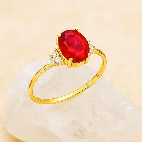 14K Solid Gold Oval Cut Ruby Ring, Elegant July Birthstone Jewelry, Engagement Solitaire Ring in Saudi Arabia