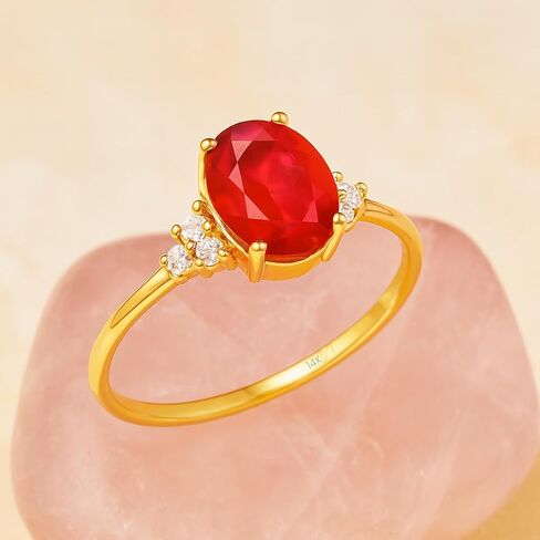 14K Solid Gold Oval Cut Ruby Ring, Elegant July Birthstone Jewelry, Engagement Solitaire Ring in Saudi Arabia