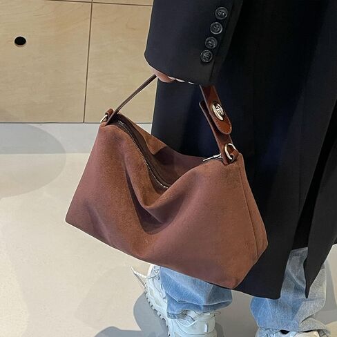 Suede Purses for Women Small Suede Crossbody Bag Retro Shoulder Handbag Top-Handle Tote Bags in Saudi Arabia