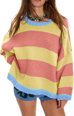 SALENT المرأة المتضخم متماسكة البلوز سترة مخطط طويل Batwing كم عادية لينة البلوز البلوزات القمم in Kuwait