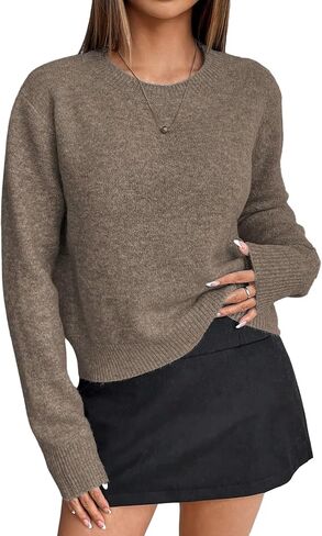 MakeMeChic Women's Cropped Pullover Sweater Crew Neck Long Sleeve Lightweight Knit Cozy Sweaters in Saudi Arabia