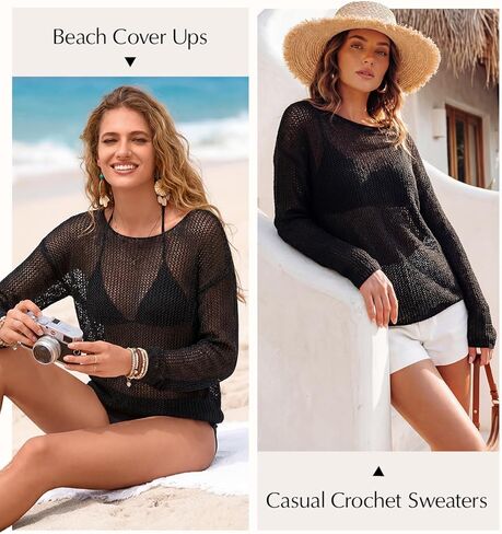 EVALESS Womens Sweaters Casual 2026 Spring Summer Crochet Hollow Out Tops Crewneck Long Sleeve Beach Cover Ups Cruise Outfits in Saudi Arabia