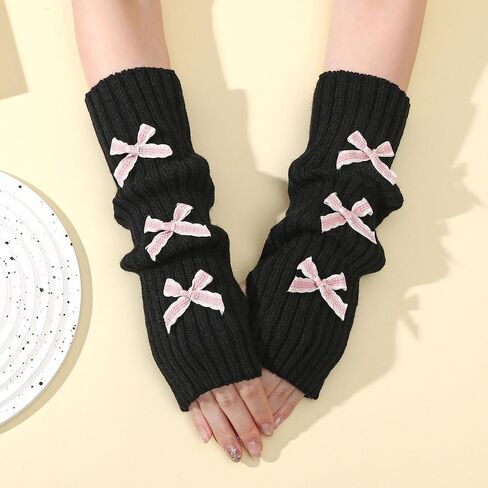 Women Knitted Bow Arm Warmer for Women Winter Fingerless Gloves Knit Mitten Gloves Wrist Warmer with Thumb Hole in Saudi Arabia