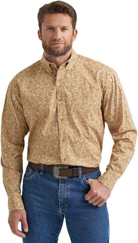Wrangler Men's George Strait Honey Oak Paisley Long Sleeve Button Down Shirt in Saudi Arabia