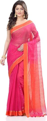 dB DESH BIDESH Women's Tant Silk Handloom Cotton Saree Sequence Work With Blouse Piece Free Size in Saudi Arabia