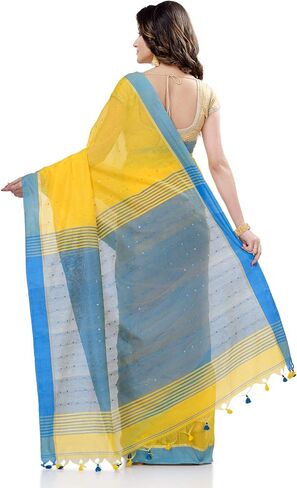 dB DESH BIDESH Women's Tant Silk Handloom Cotton Saree Sequence Work With Blouse Piece Free Size in Saudi Arabia