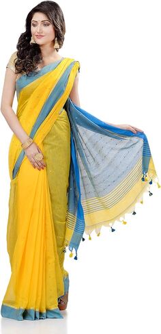 dB DESH BIDESH Women's Tant Silk Handloom Cotton Saree Sequence Work With Blouse Piece Free Size in Saudi Arabia