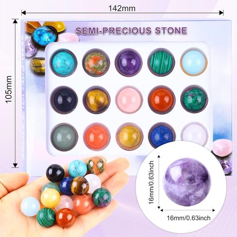 15Pcs Natural Gemston Sphere Balls 0.63 Inch Polished Crystal Sphere Bulk Witch Ball Stones Rock Collection Set Gemstone Sphere Pocket Palm Crystal for Kids DIY Jewelry Reiki Balancing in Saudi Arabia