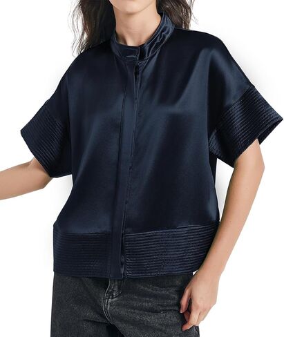D-Sun Women's Casual Button Down Shirts Oversized Short Sleeve Stand Collar Tops Trendy Work Blouses in Saudi Arabia