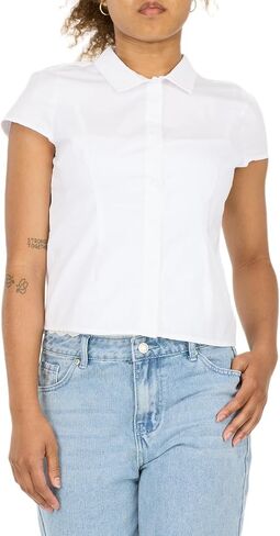 Forever 21 Womens Poplin Button Down Collard Shirt with Self Tie Back in Saudi Arabia