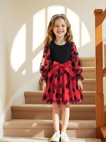 Christmas Girls Dress Black and Red Mesh Dress in Saudi Arabia