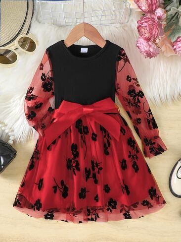 Christmas Girls Dress Black and Red Mesh Dress in Saudi Arabia