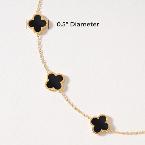 Billet-doux 18k Gold Plated Black Clover Necklace for Women, The Timelss Classic 10-Motif Four-Leaf White Clovers Link Chain, Adjustable size, Trendy Charm Jewelry Gifts for Her in Saudi Arabia
