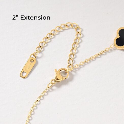 Billet-doux 18k Gold Plated Black Clover Necklace for Women, The Timelss Classic 10-Motif Four-Leaf White Clovers Link Chain, Adjustable size, Trendy Charm Jewelry Gifts for Her in Saudi Arabia