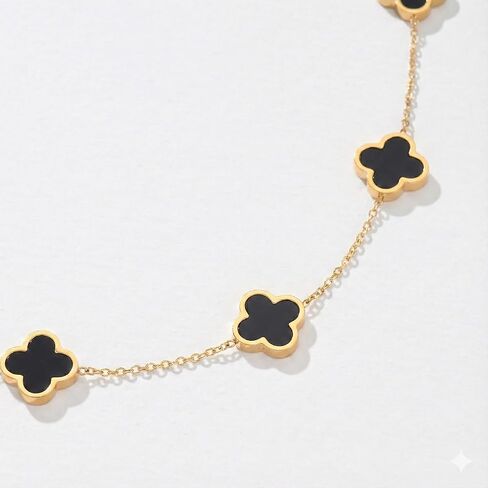 Billet-doux 18k Gold Plated Black Clover Necklace for Women, The Timelss Classic 10-Motif Four-Leaf White Clovers Link Chain, Adjustable size, Trendy Charm Jewelry Gifts for Her in Saudi Arabia