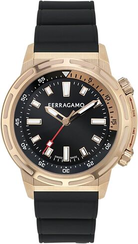 ساعة Ferragamo Ferragamo Sport Collection الفاخرة للرجال مع حزام أسود وقرص يتميز بحافظة من الذهب الوردي in Saudi Arabia