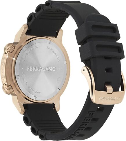 ساعة Ferragamo Ferragamo Sport Collection الفاخرة للرجال مع حزام أسود وقرص يتميز بحافظة من الذهب الوردي in Saudi Arabia
