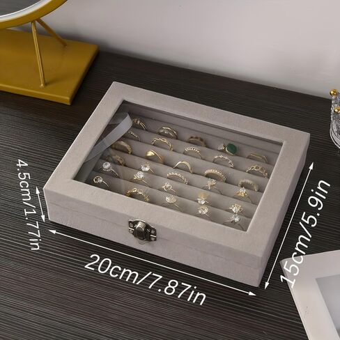Rings Organizer Tray 7 Slots Velvet Jewelry Earring Storage Box with Transparent lid Jewelry Display Case for Girls Wife Mom Women in Saudi Arabia
