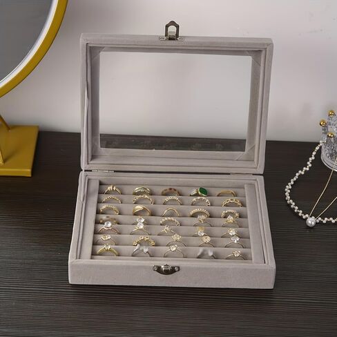 Rings Organizer Tray 7 Slots Velvet Jewelry Earring Storage Box with Transparent lid Jewelry Display Case for Girls Wife Mom Women in Saudi Arabia