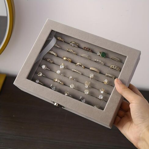 Rings Organizer Tray 7 Slots Velvet Jewelry Earring Storage Box with Transparent lid Jewelry Display Case for Girls Wife Mom Women in Saudi Arabia