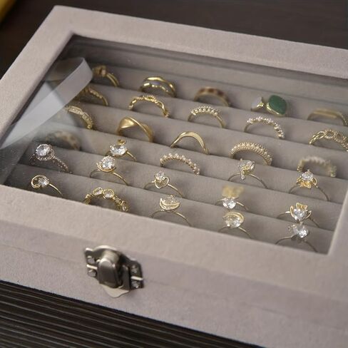 Rings Organizer Tray 7 Slots Velvet Jewelry Earring Storage Box with Transparent lid Jewelry Display Case for Girls Wife Mom Women in Saudi Arabia