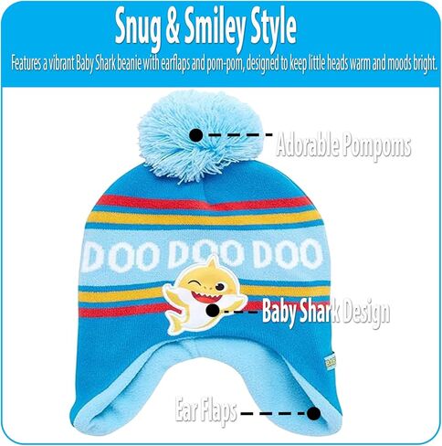 Nickelodeon Boy's Baby Shark Winter Hat and 2 Pairs of Mittens Set (Toddler/Little Boys), Size Age 2-7, Blue Glove with Handwarmers in Saudi Arabia