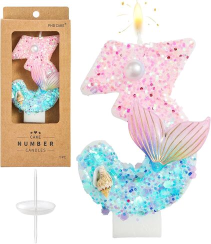PHD CAKE 2.76 Inch Number 5 Pink Blue Mermaid Birthday Candles, Mermaid Themed Number Candles, Cake Number Candles, Party Celebration in Saudi Arabia