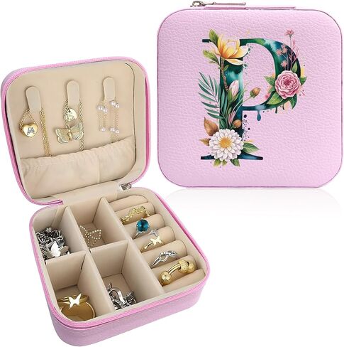 صندوق مجوهرات Monogram قابل للحمل، صندوق مجوهرات مطبوع، قطعة واحدة من صندوق مجوهرات وردي صغير الحجم، حقيبة مجوهرات للسفر، حقيبة سفر منظمة، صندوق تخزين، حامل مجوهرات للقلادة، الأقراط، الخواتم، السوار (حرف B) in Saudi Arabia