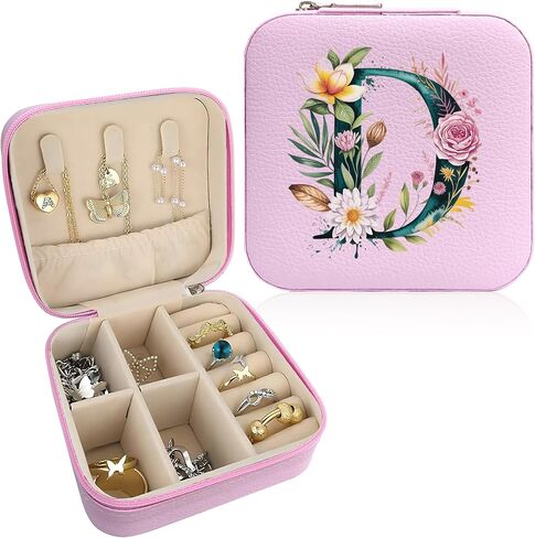 صندوق مجوهرات Monogram قابل للحمل، صندوق مجوهرات مطبوع، قطعة واحدة من صندوق مجوهرات وردي صغير الحجم، حقيبة مجوهرات للسفر، حقيبة سفر منظمة، صندوق تخزين، حامل مجوهرات للقلادة، الأقراط، الخواتم، السوار (حرف B) in Saudi Arabia