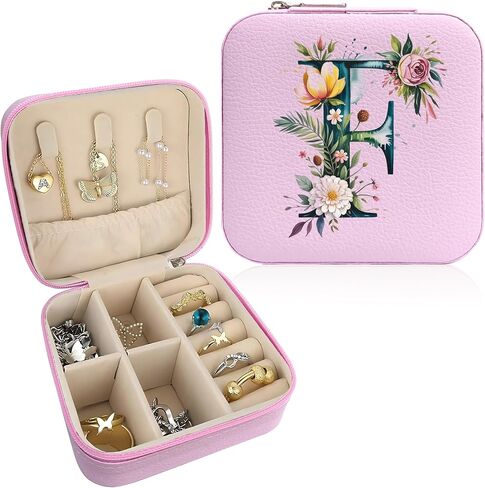 صندوق مجوهرات Monogram قابل للحمل، صندوق مجوهرات مطبوع، قطعة واحدة من صندوق مجوهرات وردي صغير الحجم، حقيبة مجوهرات للسفر، حقيبة سفر منظمة، صندوق تخزين، حامل مجوهرات للقلادة، الأقراط، الخواتم، السوار (حرف B) in Saudi Arabia