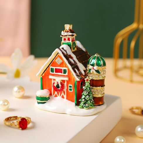 عيد الميلاد سنو البيت حلية مجوهرات حلية صندوق حلقة من المينا عقد صناديق رسمت باليد الزخرفية الحرفية عيد الميلاد هدية in Saudi Arabia