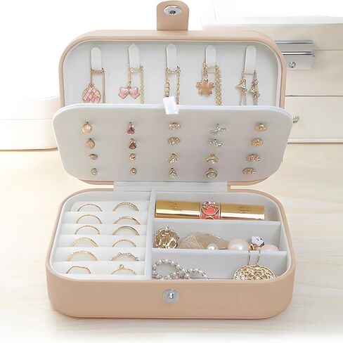 Travel Jewelry Box, Jewelry Organizer for Women,PU Leather Portable Gifts Organizer Boxes for Stud Earrings, Rings, Necklaces(Pink) in Saudi Arabia