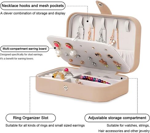 Travel Jewelry Box, Jewelry Organizer for Women,PU Leather Portable Gifts Organizer Boxes for Stud Earrings, Rings, Necklaces(Pink) in Saudi Arabia