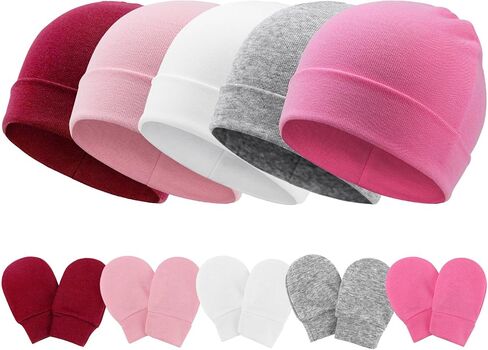 Baby Hats and Mittens Set Toddler Beanie Infant Cap Gloves Newborn Hospital Hats for Baby Boys Girls Essentials 0-6 Months in Kuwait
