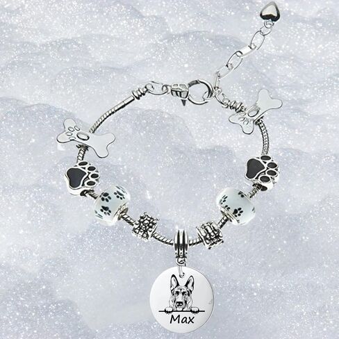 German Shepherd Dog Gifts, Personalized German Shepherd Beaded Charm Bracelet, Custom Engraved Dog Jewelry, Memorial Keepsake for Dog Mom, Dog Lover Gift in Saudi Arabia
