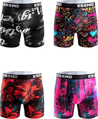 4 Pack Mens Underwear Boxer Briefs Soft Tagless Open Fly Trunks Long Length Breathable Underwear for Men in Saudi Arabia