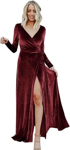 Maxianever Long Sleeve Velvet Bridesmaid Dresses 2026 A Line with Slit Maxi Formal Wedding Guest Gown in Kuwait