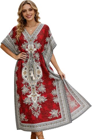 Floral Print Long Caftan Tunic Dress Nightdress Beach Maxi Kaftan Nightwear Plus Size Cover Up Women in Saudi Arabia