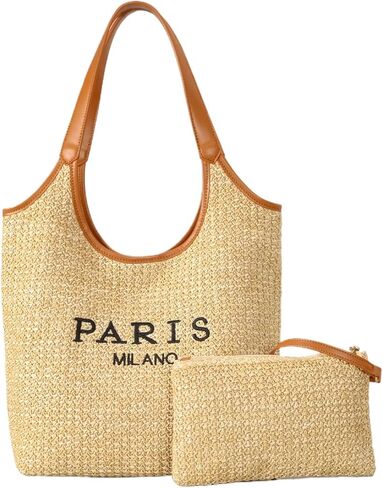 Straw Tote Bags for Women, Summer Straw Purses and Handbags Shoulder Woven Raffia Beach Bag with Coin Purse in Saudi Arabia