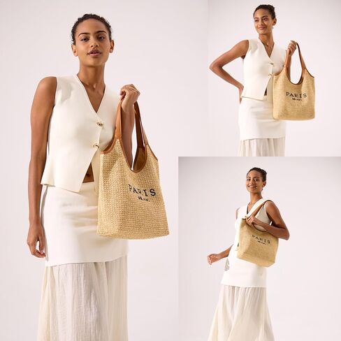 Straw Tote Bags for Women, Summer Straw Purses and Handbags Shoulder Woven Raffia Beach Bag with Coin Purse in Saudi Arabia