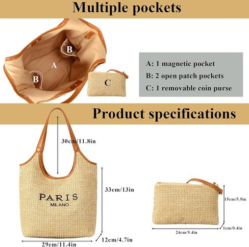 Straw Tote Bags for Women, Summer Straw Purses and Handbags Shoulder Woven Raffia Beach Bag with Coin Purse in Saudi Arabia