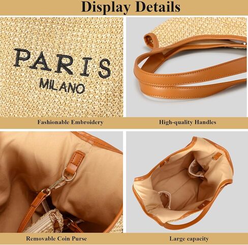 Straw Tote Bags for Women, Summer Straw Purses and Handbags Shoulder Woven Raffia Beach Bag with Coin Purse in Saudi Arabia