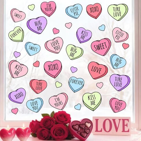 Mfault Valentines Day Dessert Window Clings 4 Sheets, Love is Sweet Cupcake Donuts Hot Chocolate Hearts Stickers Decals Decorations, Strawberry Anniversary Wedding Home Kitchen Decor Party Supplies in Kuwait