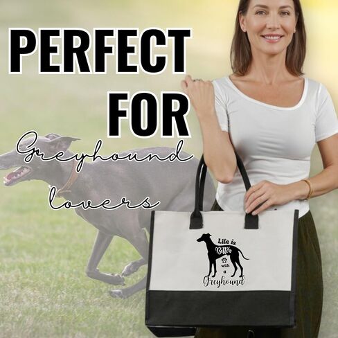 هدايا InnoBeta Greyhound للنساء، الحياة أفضل مع السلوقي، حقيبة حمل من القماش لأم الكلب، محبي الكلاب، المالك، حقيبة مع إغلاق بسحاب علوي وحزام كتف لعيد الميلاد in Kuwait