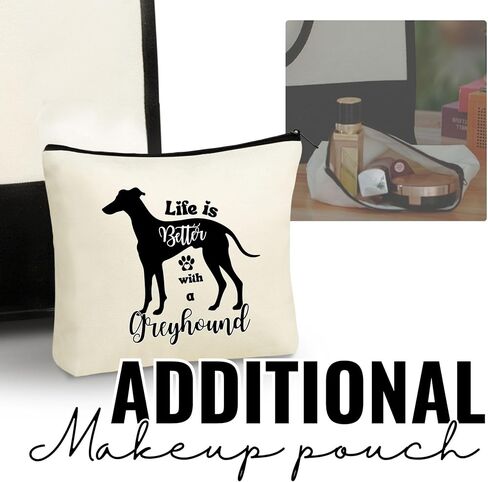 هدايا InnoBeta Greyhound للنساء، الحياة أفضل مع السلوقي، حقيبة حمل من القماش لأم الكلب، محبي الكلاب، المالك، حقيبة مع إغلاق بسحاب علوي وحزام كتف لعيد الميلاد in Kuwait