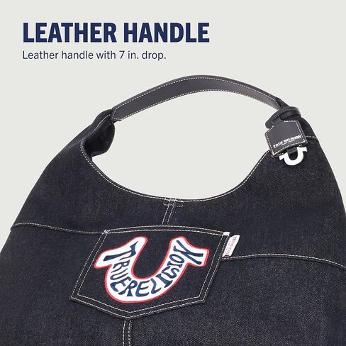 True Religion Hobo Shoulder Bag Purse, Retro Denim Travel Handbag with Oversized Logo, Black in Saudi Arabia